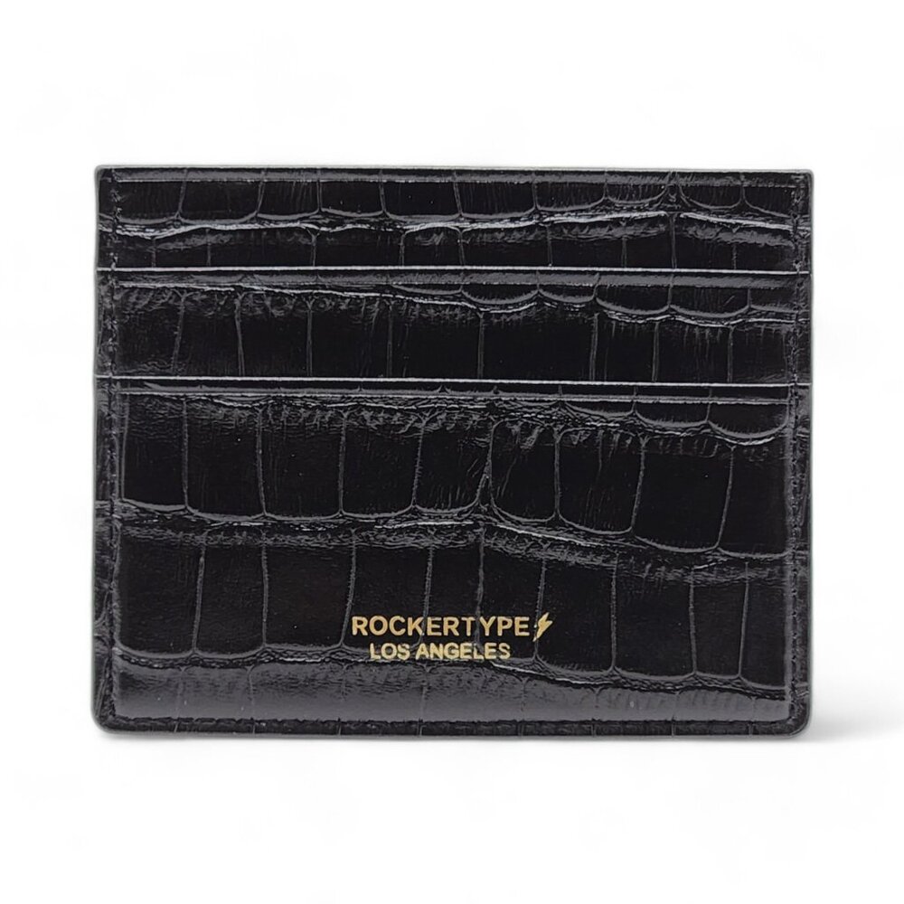 Rockertype Cardholder Wallet Crocodile Embossed Italian Leather Black